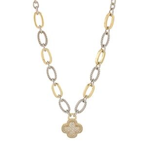 Pave CZ Bold Clover Oval Chain Necklace